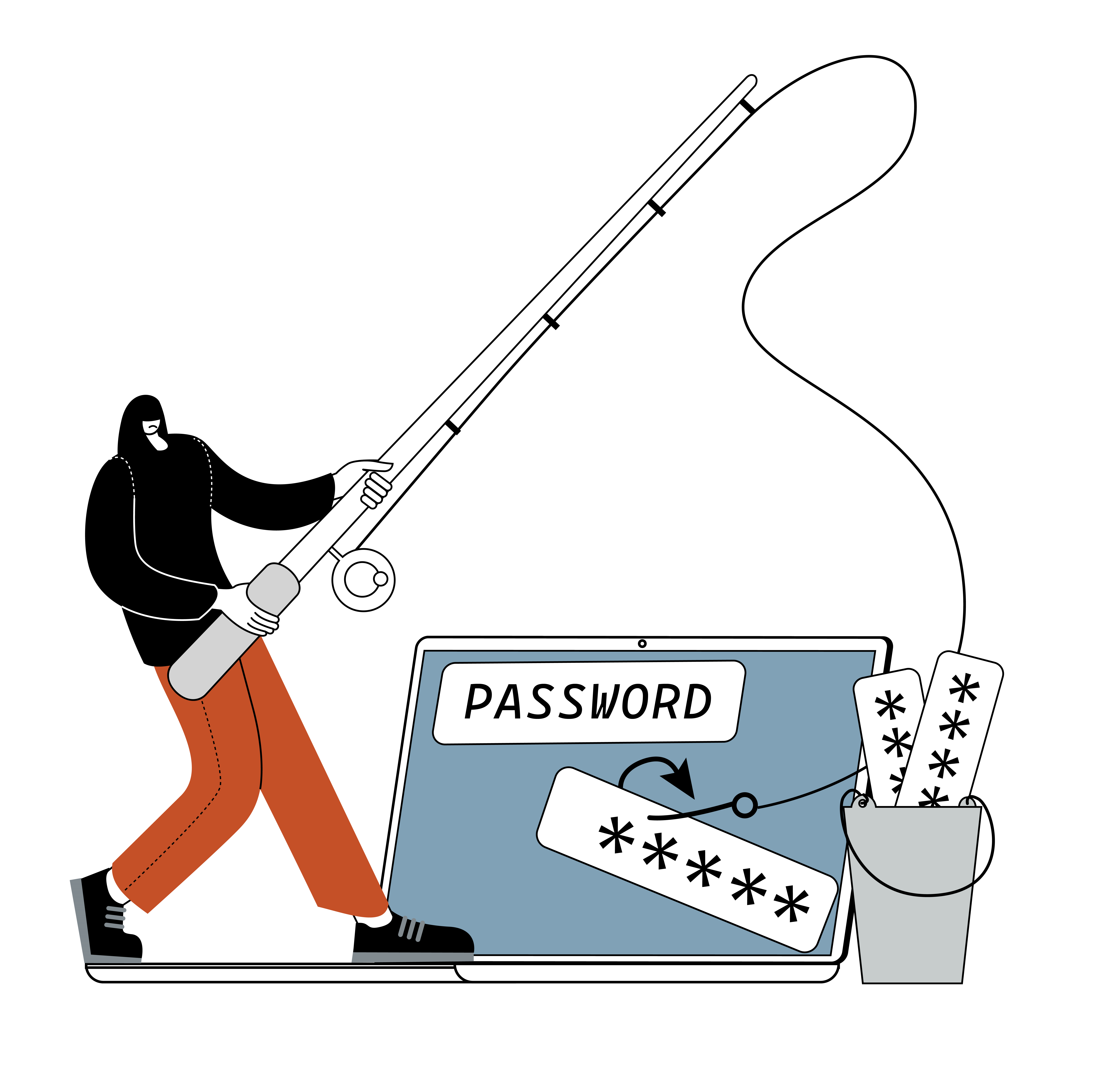 Illustration of a cyber criminal Phishing for passwords in a computer
